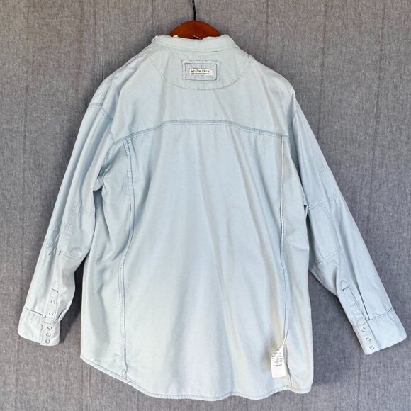We The Free Free People 100% Cotton Corduroy Light Blue Pearl Snap Shaket Szie L - Picture 10 of 13